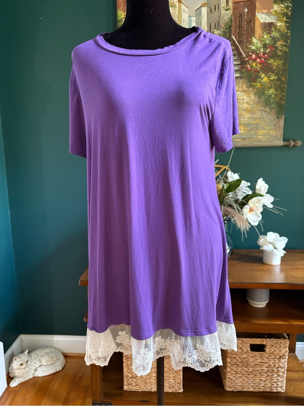 Purple Dress with Lace Hem